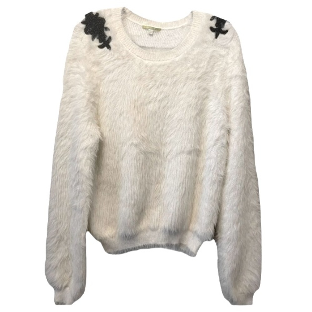 Gianni Bini Eyelash Cream/Black Beaded Cream Sweater Size XS